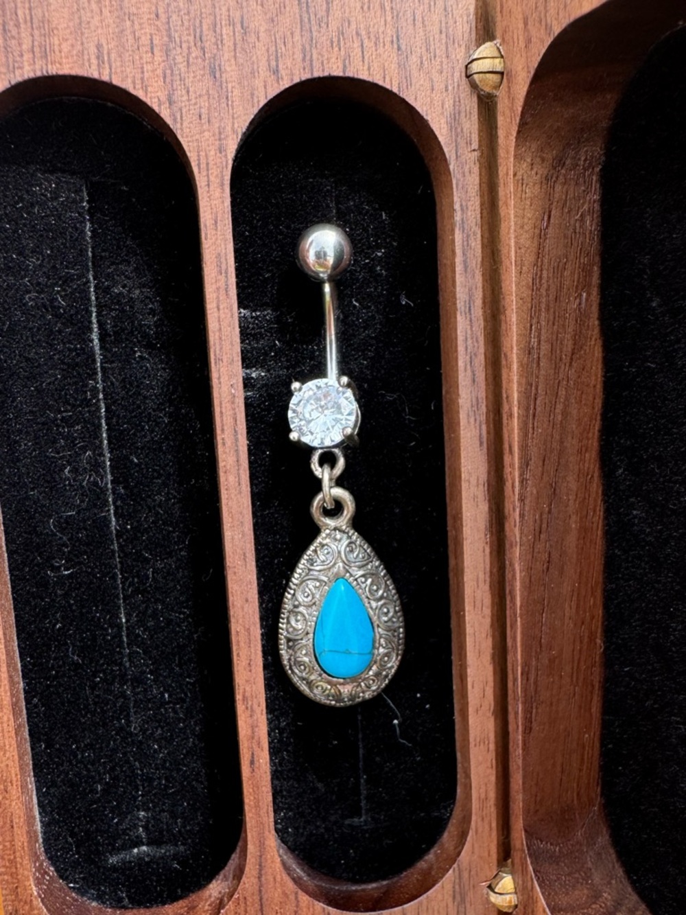 Turquoise Teardrop Belly Button Ring - Silver Tone Women's Navel Jewelry